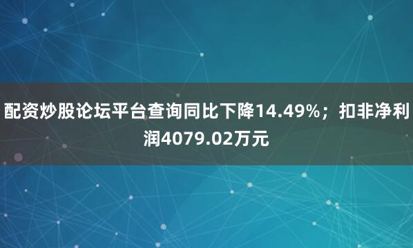 配资炒股论坛平台查询同比下降14.49%；扣非净利润4079.02万元